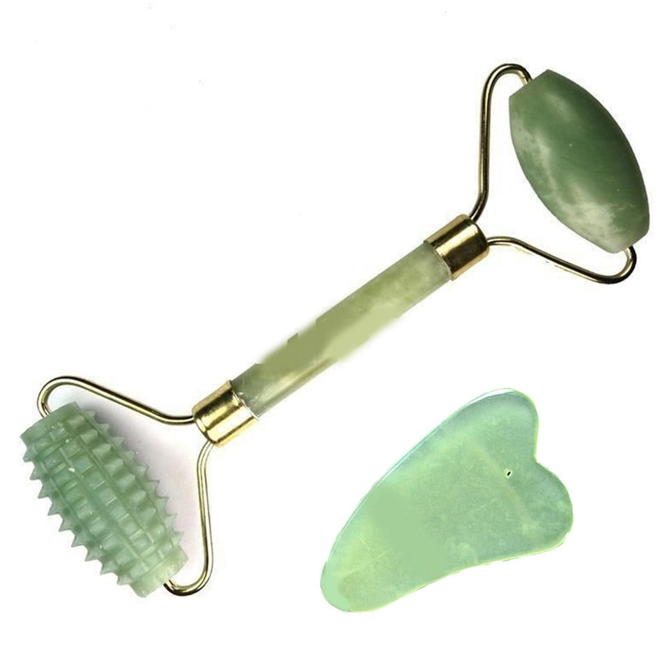Rodillo de masaje facial Cabezas dobles Jade Stone Lifting facial Manos Cuerpo Piel Relajación Adelgazamiento Belleza Salud Cuidado de la piel Herramientas