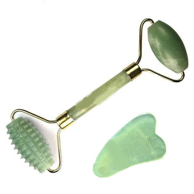 Rodillo de masaje facial Cabezas dobles Jade Stone Lifting facial Manos Cuerpo Piel Relajación Adelgazamiento Belleza Salud Cuidado de la piel Herramientas