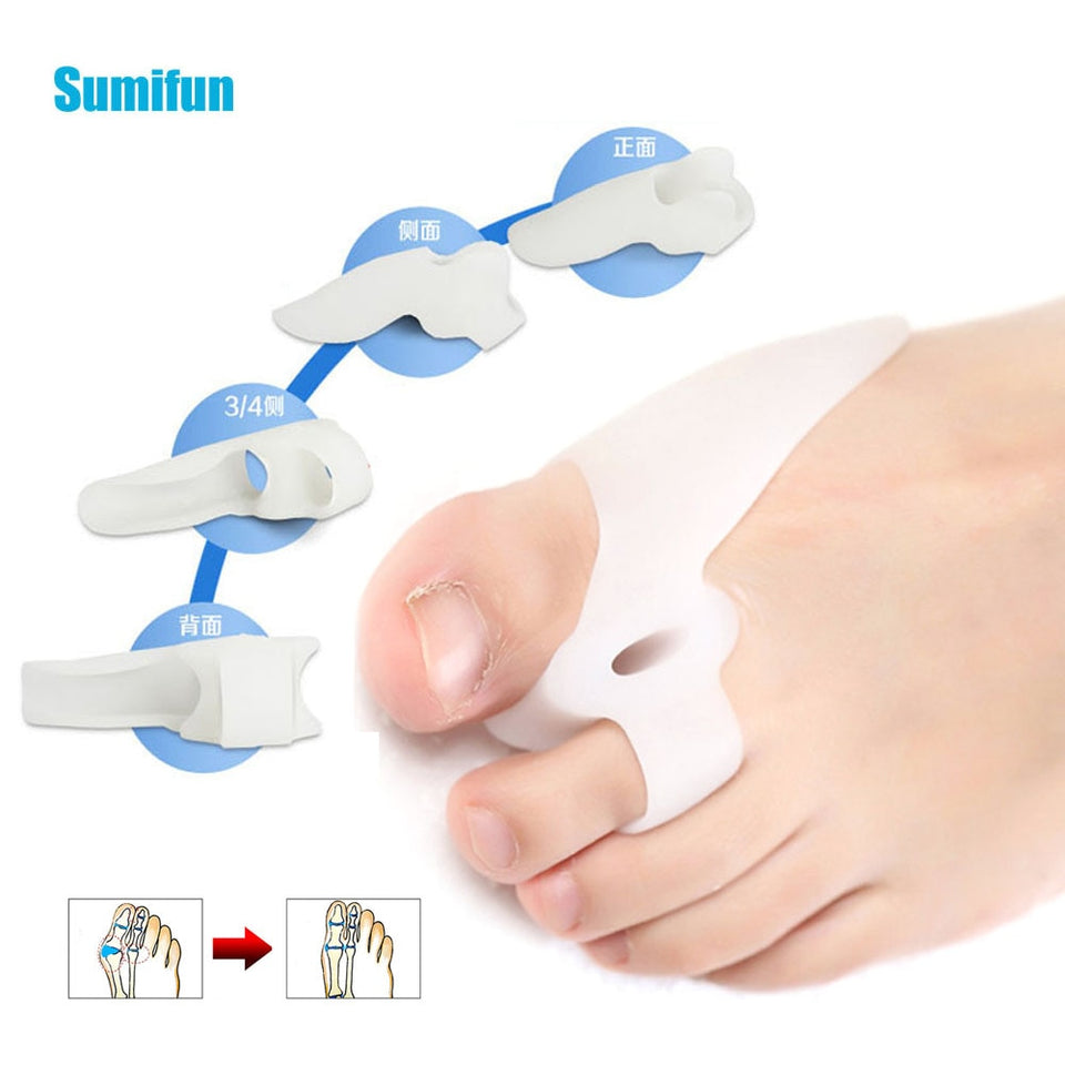 2 Unids Enderezador del dedo gordo del pie Pulgar Valgus Protector Gel de silicona dedos del pie Dos agujeros Separador del dedo del pie Ajustador Juanete Pies Masajeador