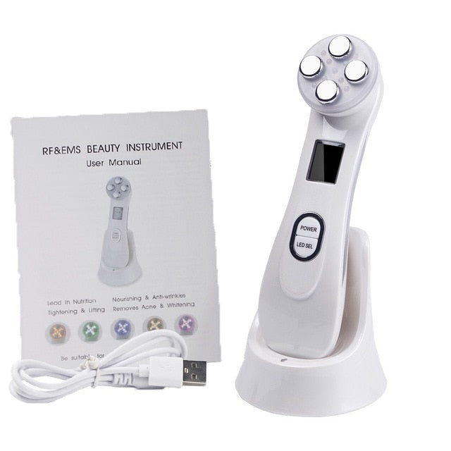 Cara Piel EMS Mesoterapia Electroporación RF Radiofrecuencia Facial LED Fotón Dispositivo para el cuidado de la piel Estiramiento facial Apriete la máquina de belleza