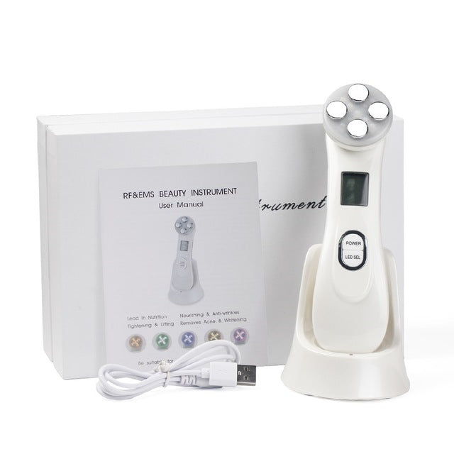 Cara Piel EMS Mesoterapia Electroporación RF Radiofrecuencia Facial LED Fotón Dispositivo para el cuidado de la piel Estiramiento facial Apriete la máquina de belleza